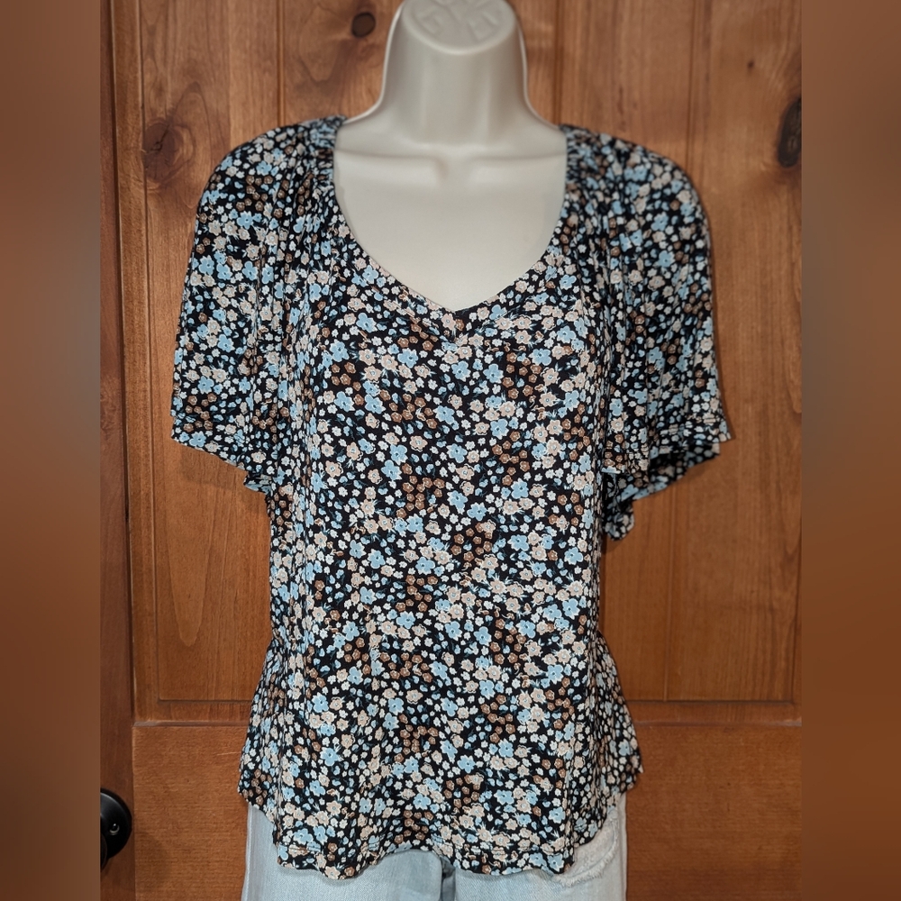 LOFT Black and Blue Floral Blouse